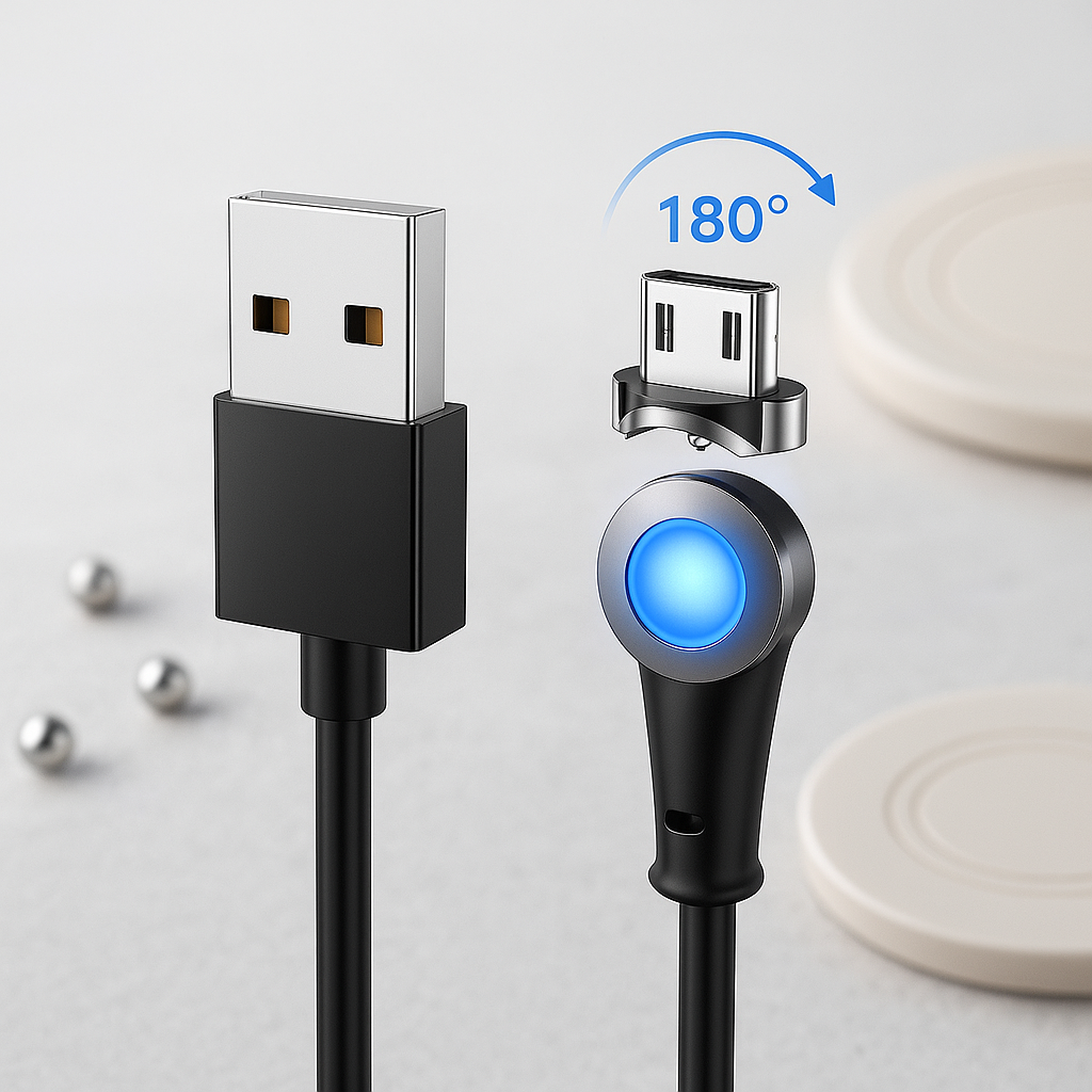 Magnetische USB-oplaadkabel die 180° draaibaar is.